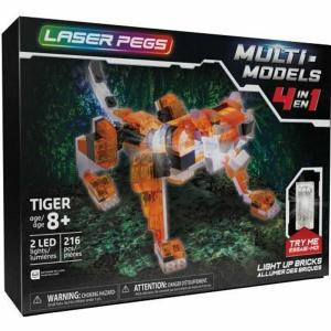 Figura Articulada Laser Pegs Red Tiger - 4 in 1 + 8 Años Luz LED 216 Piezas