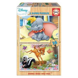 Set de 2 Puzzles Disney Dumbo & Bambi Educa 18079 Madera Infantil 16 Piezas