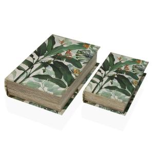 Caja Decorativa Versa Libro Tropical Lienzo Madera MDF 7 x 27 x 18 cm