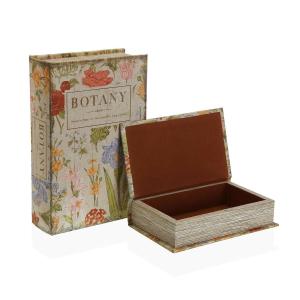 Caja Decorativa Versa Botany Libro Lienzo Madera MDF 7 x 27 x 18 cm