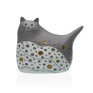 Figura Decorativa Versa Gris Gato 9,5 x 14 x 17 cm