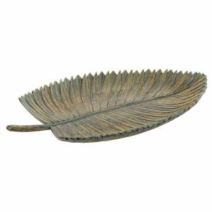 Centro de Mesa DKD Home Decor 39 x 23 x 5 cm Gris Dorado Tropical Hoja de planta