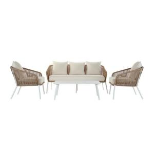 Conjunto de Sofá y Mesa DKD Home Decor MB-179038 Jardín Beige Metal Aluminio Cuerda 151,5 x 72 x 70 cm (4 pcs)