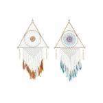 Atrapasueños DKD Home Decor 8424001858279 42 x 2 x 97 cm Plumas Naranja Turquesa Boho (2 Unidades)