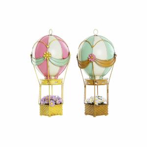 Figura Decorativa DKD Home Decor Amarillo Verde Beige Rosa Globo Vintage 12 x 12 x 28 cm (2 Unidades)