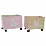 Caja Decorativa DKD Home Decor Multicolor Natural Rosa claro Madera Cisne 39 x 26 x 31 cm