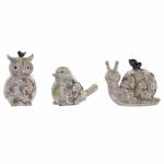 Figura Decorativa DKD Home Decor Verde Rosa Natural Animales Shabby Chic 20,5 x 10 x 17 cm (3 Piezas)