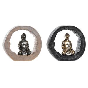 Figura Decorativa DKD Home Decor Negro Dorado Buda Oriental 20,8 x 6 x 18,5 cm (2 Unidades)