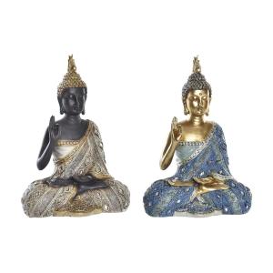 Figura Decorativa DKD Home Decor 17 x 9 x 25 cm Azul Dorado Marrón Buda Oriental (2 Unidades)