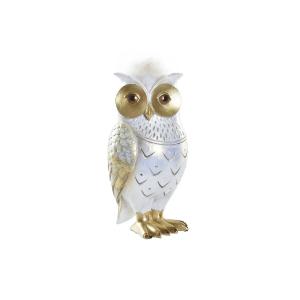 Figura Decorativa DKD Home Decor Blanco Dorado Búho 9 x 9 x 17 cm