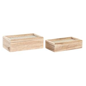 Juego de Cajas Decorativas DKD Home Decor Natural Madera MDF 24 x 14 x 8 cm (2 Unidades)