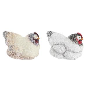 Figura Decorativa DKD Home Decor Blanco Marrón Gallina 22,5 x 13 x 13,5 cm (2 Unidades)