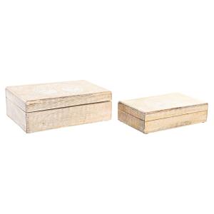 Juego de Cajas Decorativas DKD Home Decor Marrón Blanco Madera de mango 25 x 17 x 8 cm (2 Unidades)