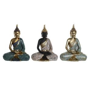 Figura Decorativa DKD Home Decor Negro Buda Turquesa Verde Oriental 20 x 11 x 27 cm (3 Piezas)