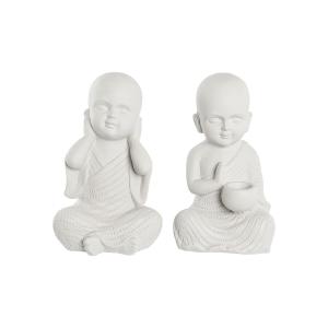 Figura Decorativa DKD Home Decor 25,5 x 19 x 39 cm Blanco Monje Oriental (2 Unidades)