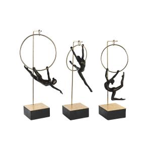 Figura Decorativa DKD Home Decor 25 x 26 x 56 cm Negro Dorado Gimnasta (3 Unidades)