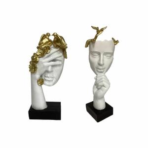 Figura Decorativa DKD Home Decor Cara Blanco Dorado 14,5 x 9,5 x 31 cm (2 Unidades)