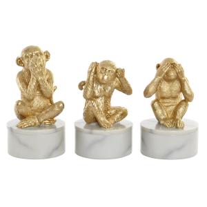 Figura Decorativa DKD Home Decor Blanco Dorado Tropical Monos 10,5 x 10,5 x 18,5 cm (3 Piezas)