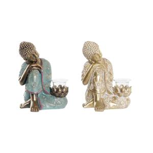 Figura Decorativa DKD Home Decor 17 x 14,5 x 23,7 cm Dorado Buda Verde Oriental (2 Unidades)