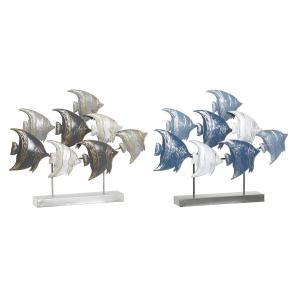 Figura Decorativa DKD Home Decor 56 x 8,3 x 46 cm Azul Turquesa Blanco Espirales Mediterráneo (2 Unidades)