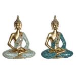 Figura Decorativa DKD Home Decor 24 x 11 x 31,2 cm Azul Dorado Buda Turquesa Oriental (2 Unidades)