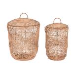 Juego de Cestas DKD Home Decor Natural Marrón claro Tropical 45 x 45 x 57 cm