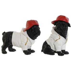 Figura Decorativa Home ESPRIT Blanco Negro Rojo Perro 25 x 12 x 21 cm (2 Unidades)