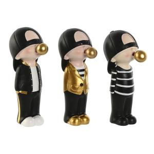 Figura Decorativa Home ESPRIT Blanco Negro 6,5 x 10 x 19,5 cm (3 Unidades)