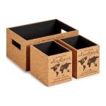 Juego de Cajas Decorativas Marrón Mapamundi 3 Piezas Corcho Madera MDF