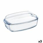 Fuente de Cocina Pyrex Classic Con Tapa 4,5 L 38 x 22 x 11 cm Transparente Vidrio (3 Unidades)