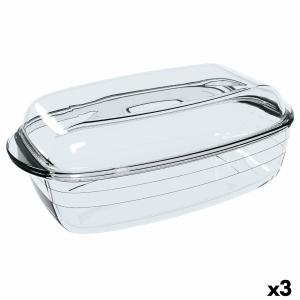 Fuente de Cocina Ô Cuisine Rectangular Con Tapa 1,6 L 2,9 L Transparente Vidrio (3 Unidades)