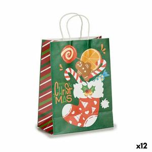 Bolsa de Papel Calcetín de Navidad Verde (12 Unidades)