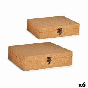 Juego de Cajas Decorativas Marrón Corcho Madera MDF (6 Unidades)