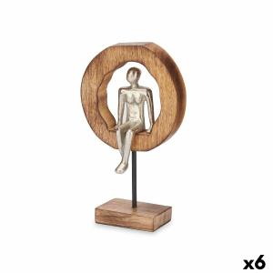 Figura Decorativa Sentado Plateado Metal 15,5 x 27 x 8 cm (6 Unidades)