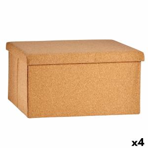 Caja Decorativa Plegable Marrón Corcho Madera MDF 36 x 36 x 72 cm (4 Unidades)