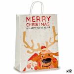 Bolsa de Papel Merry Christmas Reno Papá Noel Blanco 35 x 15 x 42 cm (12 Unidades)